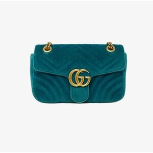 Gucci Blue Velvet Medium GG Marmont Shoulder Bag